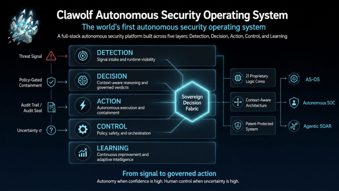 Clawolf Autonomous Security Operating System five-layer architecture